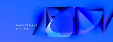 Soyut mavi şekiller örtüşür, dinamik görsel efekt yaratır. Modern tasarım elementleri teknoloji, yenilik ve derinlik öneriyor. Gradyan renkleri bileşimi güçlendirir.