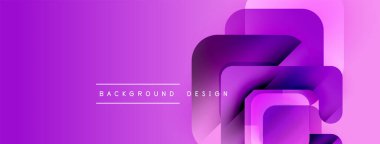 Mor soyut arka plan. Üst üste binen kareler modern tasarım yaratır. Metin, arkaplan dizaynının şekillerin altında olduğunu okur. Minimalist, enerjik.