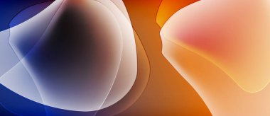 Soyut sıvı şekiller harmanlanarak canlı renk değişimleri yaratır. Mavi turuncuya geçiş, hareket, derinlik ve enerji göstergesi. Yumuşak dokular kompozisyona hakim..