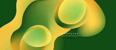 Soyut sıvı şekilleri örtüşür, dinamik yeşil, sarı gradyanlar yaratır. Arkaplan ve sunumlar için modern tasarım ögesi.