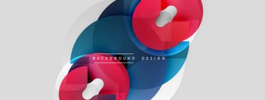 Soyut geometrik şekiller çakışıyor. Kırmızı, mavi renkler dizaynın hakimi. Minimalist tarz, modern estetik, temiz sunum. Arkaplan özellikleri ince gradyanlar.