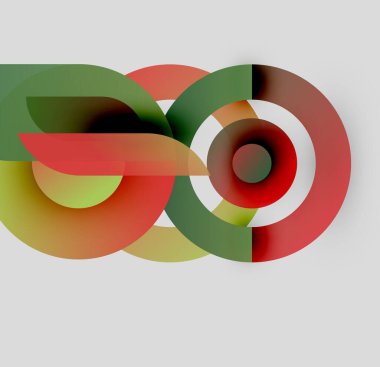 Soyut tasarım özellikleri üst üste binen renkli daireler, dinamik görsel etkileşim yaratıyor. Şekiller sonsuzluk sembolünü, modern estetiği akla getiriyor..