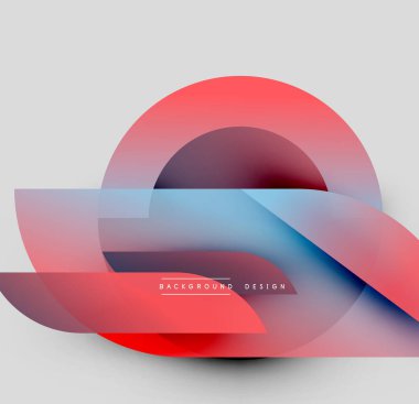 Soyut geometrik şekiller çakışıyor. Kırmızı, mavi renkler dizaynın hakimi. Minimalist stil modern görsel etki yaratır. Yumuşak eğimler mevcut derinlik.