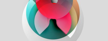 Soyut renkli daireler çakışıyor, dinamik görsel efekt yaratıyor. Yumuşak eğimler, pürüzsüz şekiller, modern tasarım. Işık gölgesi derinlik ekler.