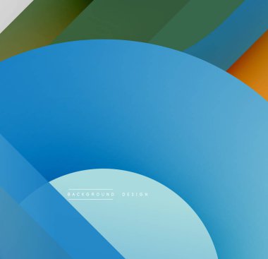 Soyut geometrik tasarım. Mavi egemen, katmanlı şekiller derinlik yaratır. Minimalist tarz, modern estetik. Yumuşak gradyanlar.