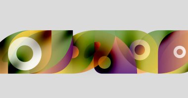 Soyut renkli şekiller örtüşür, dinamik görsel efekt yaratır. Pürüzsüz gradyanlar renkleri karıştırır, modern kompozisyon oluşturur.