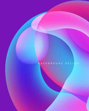 Soyut sıvı şekilleri örtüşür, canlı mor, pembe ve mavi renkler yaratır. Arkaplan ve sunumlar için modern tasarım ögesi.