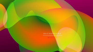 Soyut canlı katmanlar örtüşüyor, dinamik renkli görüntüler yaratıyor. Pürüzsüz gradyanlar turuncu, yeşil, sarı, morumsu renkleri harmanlarlar. Koyu arkaplan şekilleri vurgular.