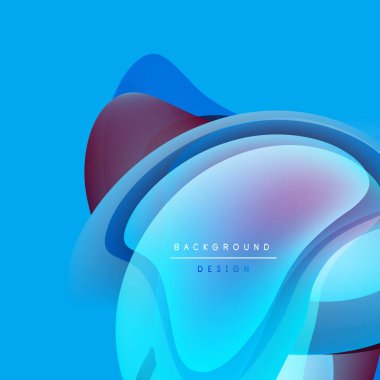 Soyut sıvı şekilleri örtüşür, parlak mavi ve mor renkler yaratır. Metin, arkaplan tasarımını basit yazı tipiyle okur. Modern görsel kompozisyon.