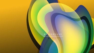 Soyut akışkan şekiller, canlı renklerin karışımı. Dinamik kompozisyon, modern tasarım, altın arkaplan karanlık uzaya zıt..