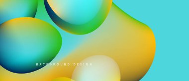 Soyut sıvı şekilleri canlı renkleri harmanlar. Sarılar, maviler, yeşiller dinamik kompozisyon oluşturur. Arka planlar için modern tasarım ögesi.