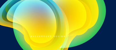 Soyut akışkan şekiller harmanlanır ve canlı bir değişim etkisi yaratır. Sarı egemen, yeşil, mavi renklere dönüşüyor. Modern tasarım ögesi.