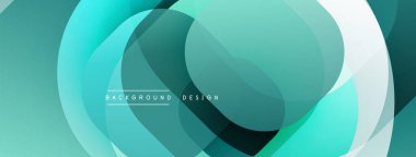Soyut akış şekilleri, deniz mavisi renkleri baskın gelir. Üst üste binen daireler dinamik görsel doku yaratır. Arka planlar için modern tasarım ögesi.