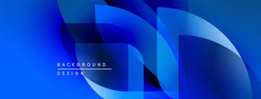 Soyut mavi katmanlar dinamik bileşim yaratır. Pürüzsüz eğimler, akış şekilleri hareketi, modern tasarım estetiğini akla getiriyor..