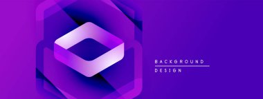 Soyut mor tasarım katmanlı altıgen şekilleri içerir. Modern, canlı, geometrik desen arka planlar, afişler, sunumlar için uygun.
