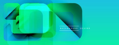 Soyut geometrik şekiller çakışıyor. Canlı turkuaz, yeşil renkler tasarımda baskın. Modern estetik, temiz çizgiler şık bir arkaplan sunar.