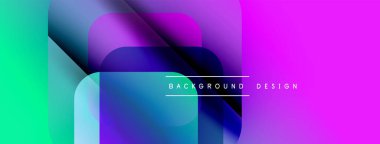 Soyut canlı katmanlar örtüşüyor. Parlak turkuaz, mor, mavi dinamik görsel efekt yaratır. Modern tasarım ögesi.