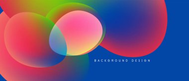 Canlı örtüşen daireler renkli soyut arkaplan oluşturur. Gradyan renkler kusursuz bir şekilde harmanlanarak, dinamik görsel kompozisyon oluşturur.