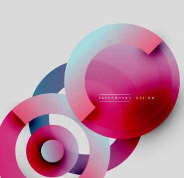 Abstract colorful overlapping circles create dynamic visual effect. Gradient shades blend smoothly, forming modern design element.