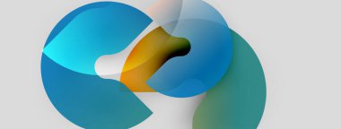 Soyut şekiller harmanlanarak sıvı formlar oluşturur. Mavi, turuncu renkler baskın, hareket ve derinliği gösteriyor. Minimalist tasarım, temiz estetik.