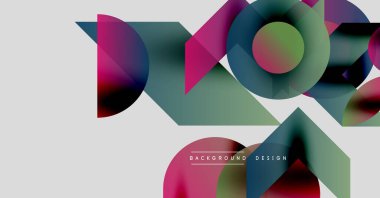 Soyut geometrik şekiller örtüşüyor, canlı renk eğimleri yaratıyor. Modern tasarım elementleri dinamik görsel deneyim önerir.
