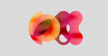 Soyut şekiller örtüşür, canlı renk karışımları yaratır. Yumuşak eğimler akıcılık, sıcaklık ve modern tasarım estetiğini gösteriyor..