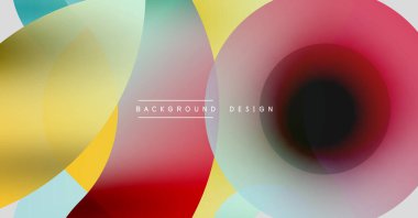 Canlı örtüşen daireler dinamik soyut kompozisyon oluşturur. Renkler harmanlanır, değişkenler oluşur, modern görsel efektler.