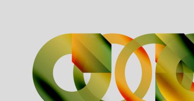 Soyut tasarım özellikleri üst üste binen renkli halkalar. Gradyan gölgeler dinamik görsel efekt yaratır. Minimalist kompozisyon, modern estetik.