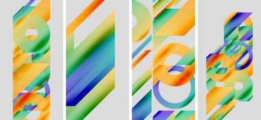 Soyut geometrik paneller. Parlak renkler harmanlanır, dinamik görsel ritim yaratır. Modern tasarım, temiz çizgiler, canlı kompozisyon.