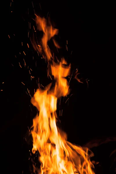 Feuerflamme Auf Schwarzem Hintergrund — Stockfoto