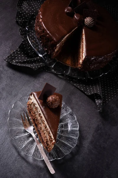 Chokladkaka Airy Kex Och Grädde Grädde Och Choklad — Stockfoto