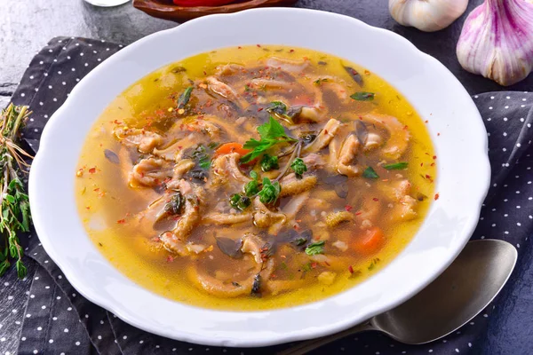 Sopa Tripe Tradicional Estilo Polonês Com Carne Bovina Legumes — Fotografia de Stock