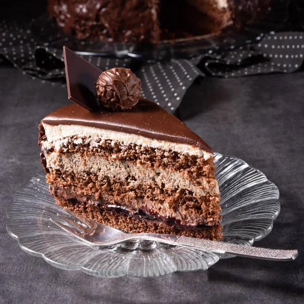 Шоколадний Торт Повітряне Печиво Вершки Вершками Шоколадом — стокове фото