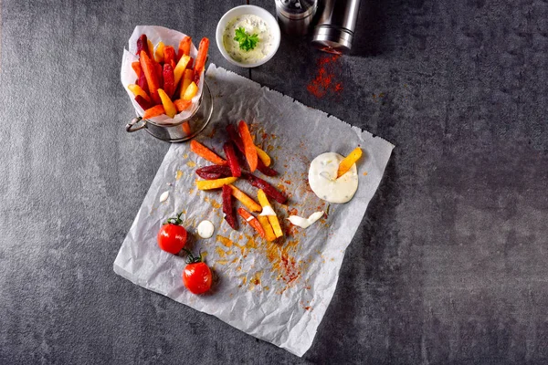 Vegetable French Fries Herb Quark Tomatoes — Stock Photo, Image