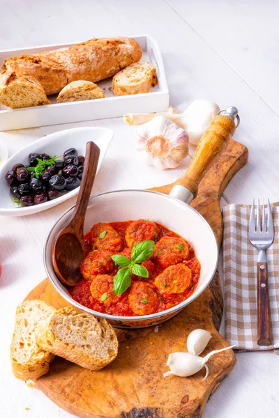 Mini Polpette Forno Con Salsa Pomodoro Basilico — Foto Stock