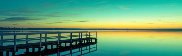 Schöner Sonnenaufgang Zwischenahner Meer Mit Holzsteg — Stockfoto