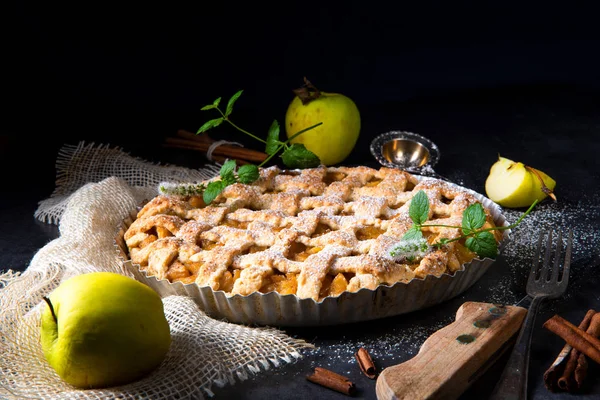 Torta Maçã Saborosa Com Reticulado Crosta Superior — Fotografia de Stock