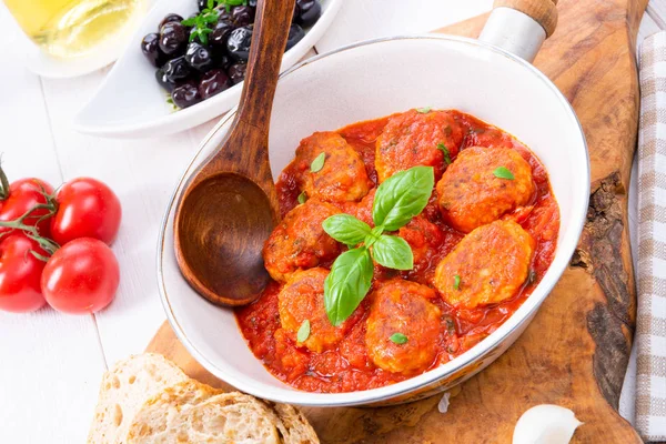 Mini Polpette Forno Salsa Pomodoro Con Basilico — Foto Stock