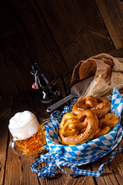 Real Homemade Bavarian Salty Pretzel Beer — Stock Photo, Image
