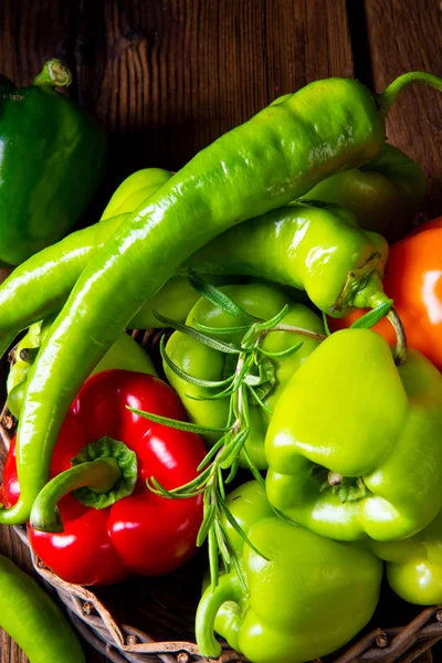 Harvested Peppers Hot Peppers Basket — Stock Photo, Image