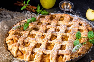 Pudra şekeri ile lezzetli elmalı turta