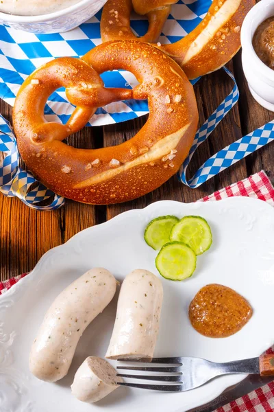 Leckere Bayerische Weißwürste Mit Süßem Senf — Stockfoto