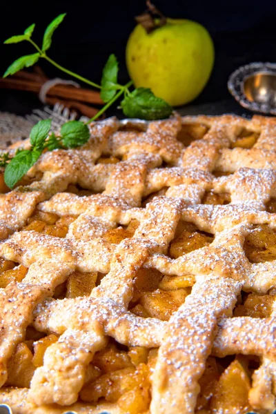 Primer Plano Azúcar Polvo Pastel Manzana — Foto de Stock