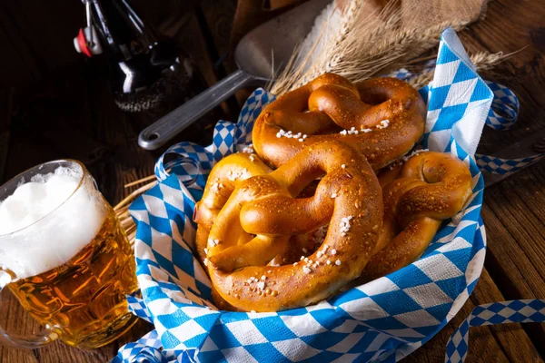 Homemade Salty Pretzels Glass Beer — Stock Photo, Image