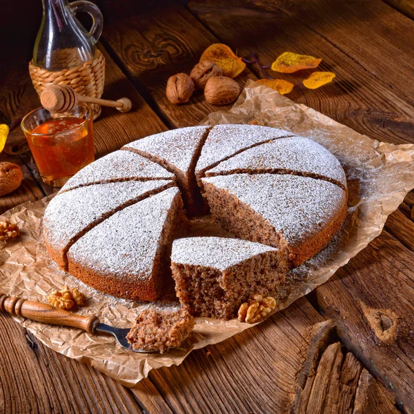 Orzech Jesienny Świeże Smaczne Ciasto Miodem — Zdjęcie stockowe