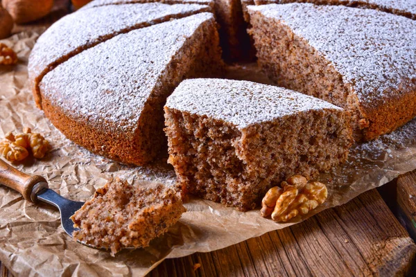 Närbild Färska Och Läckra Höstlig Valnöt Kaka Med Honung — Stockfoto