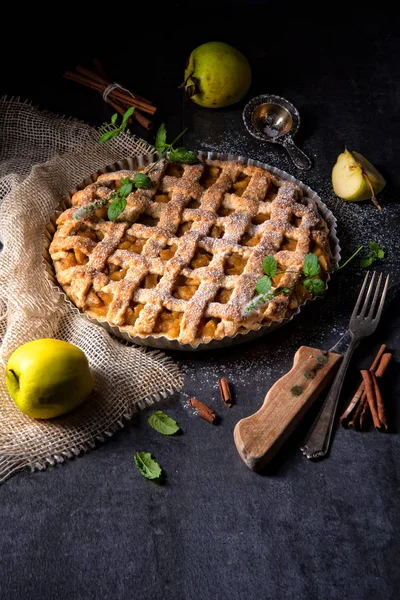 Torta Maçã Saborosa Com Reticulado Crosta Superior — Fotografia de Stock