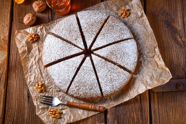 Fresh Tasty Autumnal Walnut Cake Honey — Stock Photo, Image