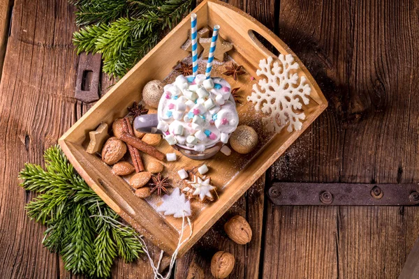 Chocolat Chaud Avec Mini Guimauves Colorées Mélange — Photo