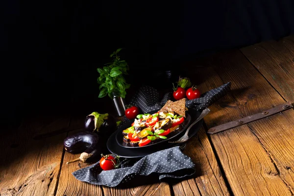 Eggplants Grilled Aromatic Feta Cheese Tomatoes — Stock Photo, Image